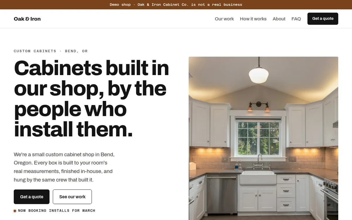 A demo shop's home page